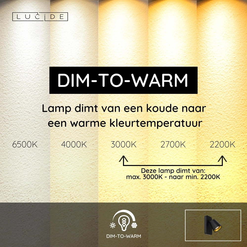 Bedlampje Turnon dim to warm zwart Lucide 5411212092502