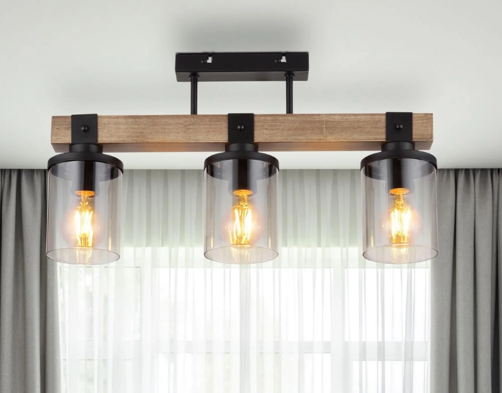 3-lichts plafondlamp Lila zwart met hout Globo 9007371443710