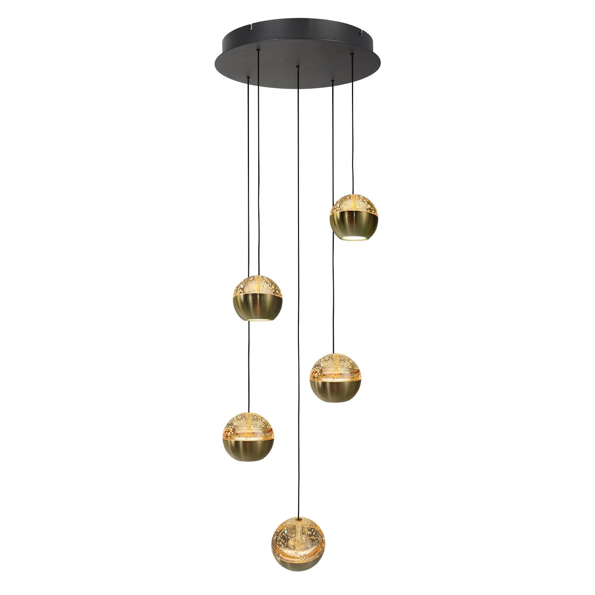 5-licht vide hanglamp Belluno led - messing goud met glas