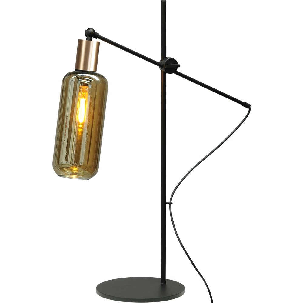 Zwarte tafellamp met goud Bounty met cilinderglas