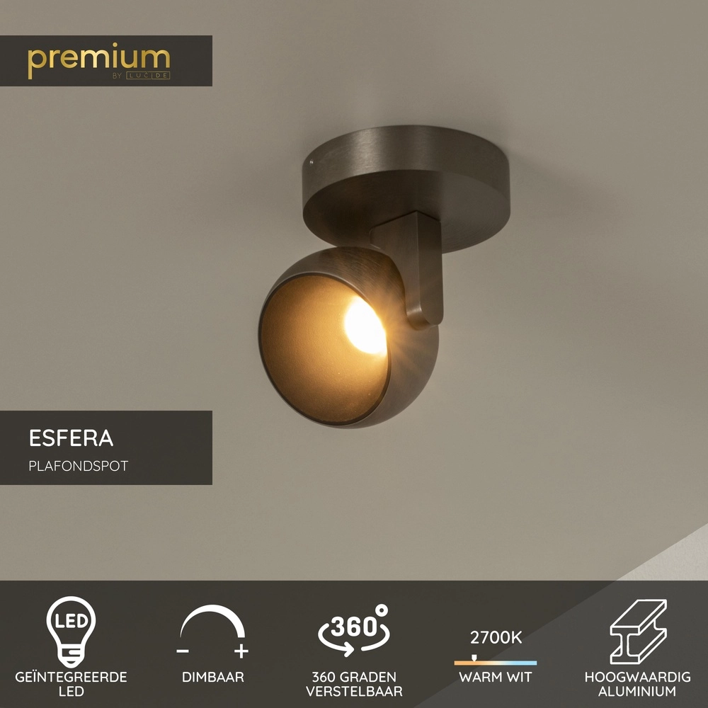 Design wandlamp Esfera geborsteld metaal Premium by Lucide 5411212234438