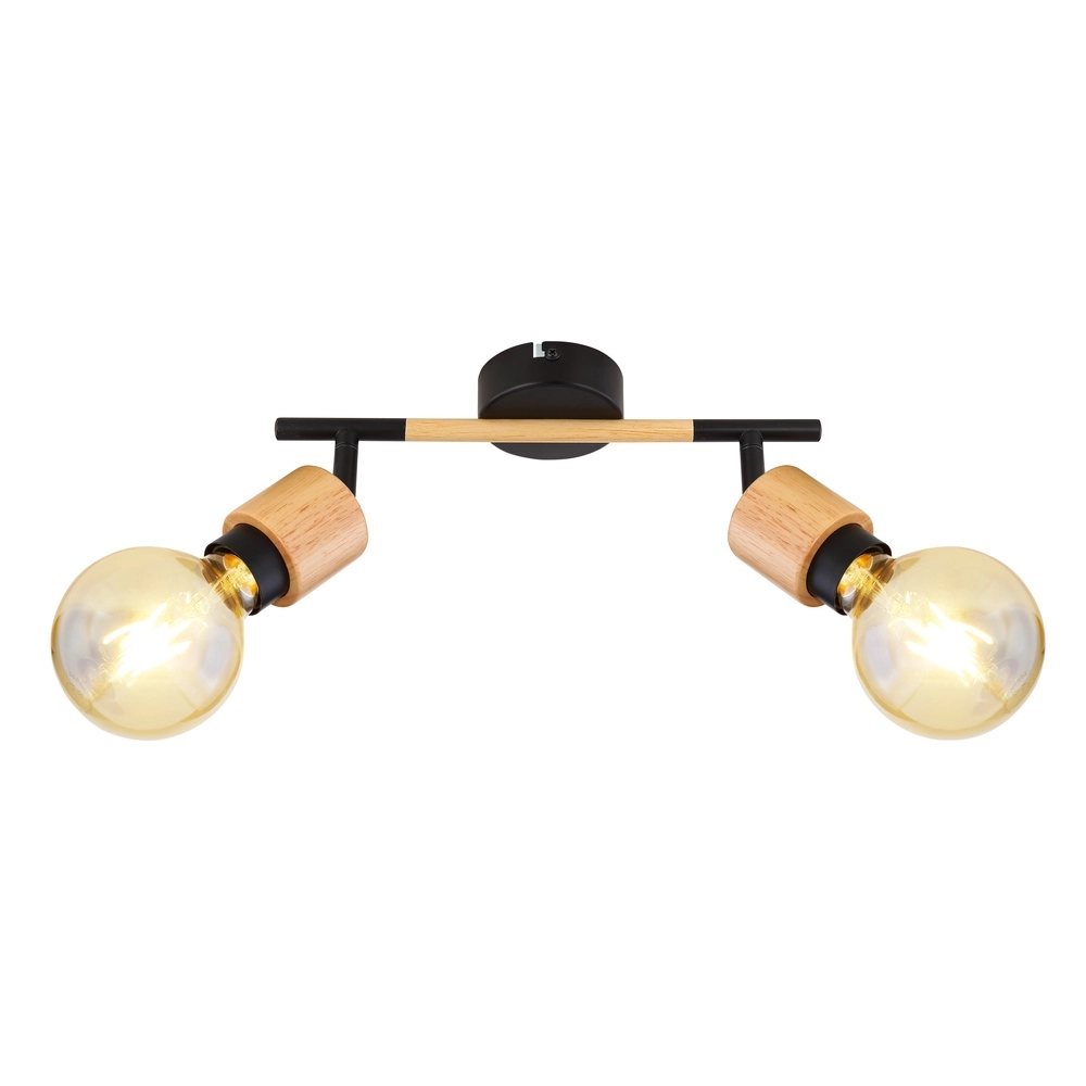 Plafondlamp Jorna 2-lichts zwart met hout Globo 9007371402281