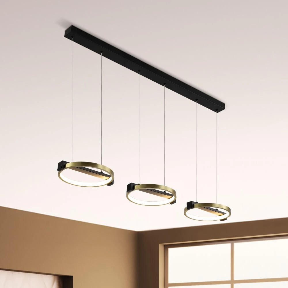 3-lichts hanglamp Aerial zwart en goud Searchlight 5053423274379