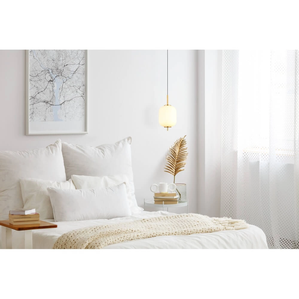 Gouden hanglamp Ewald enkel wit glas Ø 13,5cm Globo 9007371458578