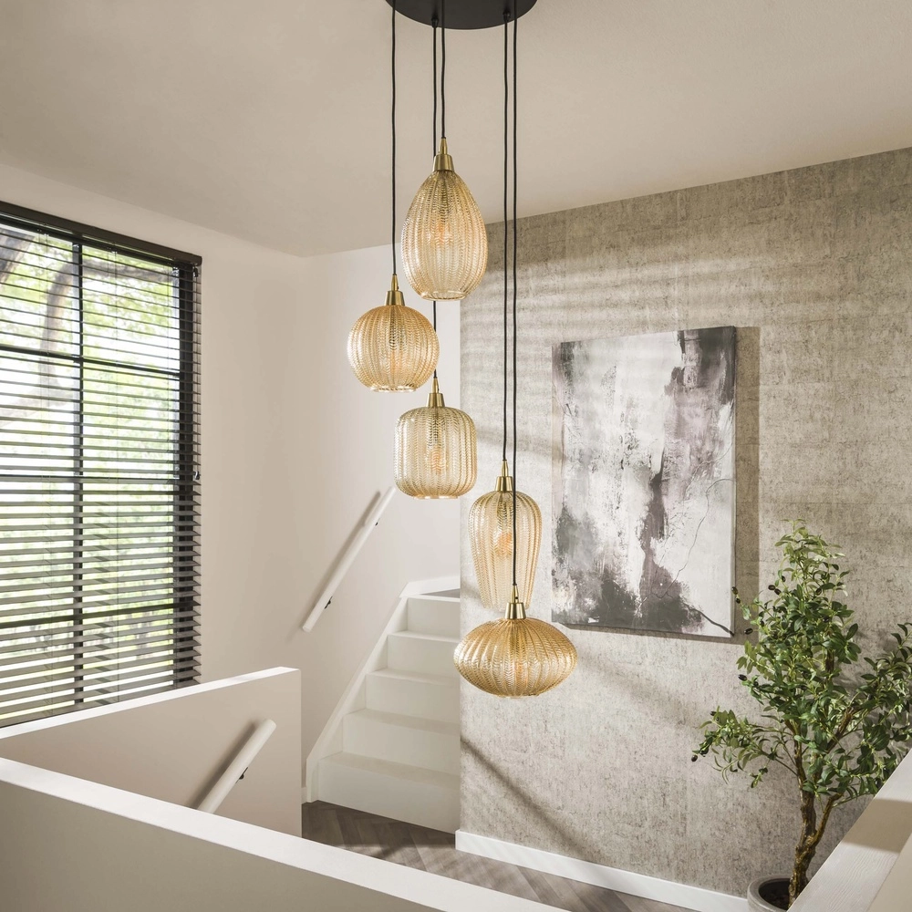 Eetkamer hanglamp V-Shape 5-lichts - geribbeld glas Lyora 8716803511156