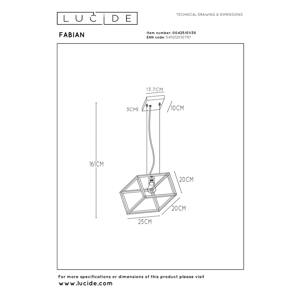 Moderne hanglamp Fabian zwart Lucide 5411212010797