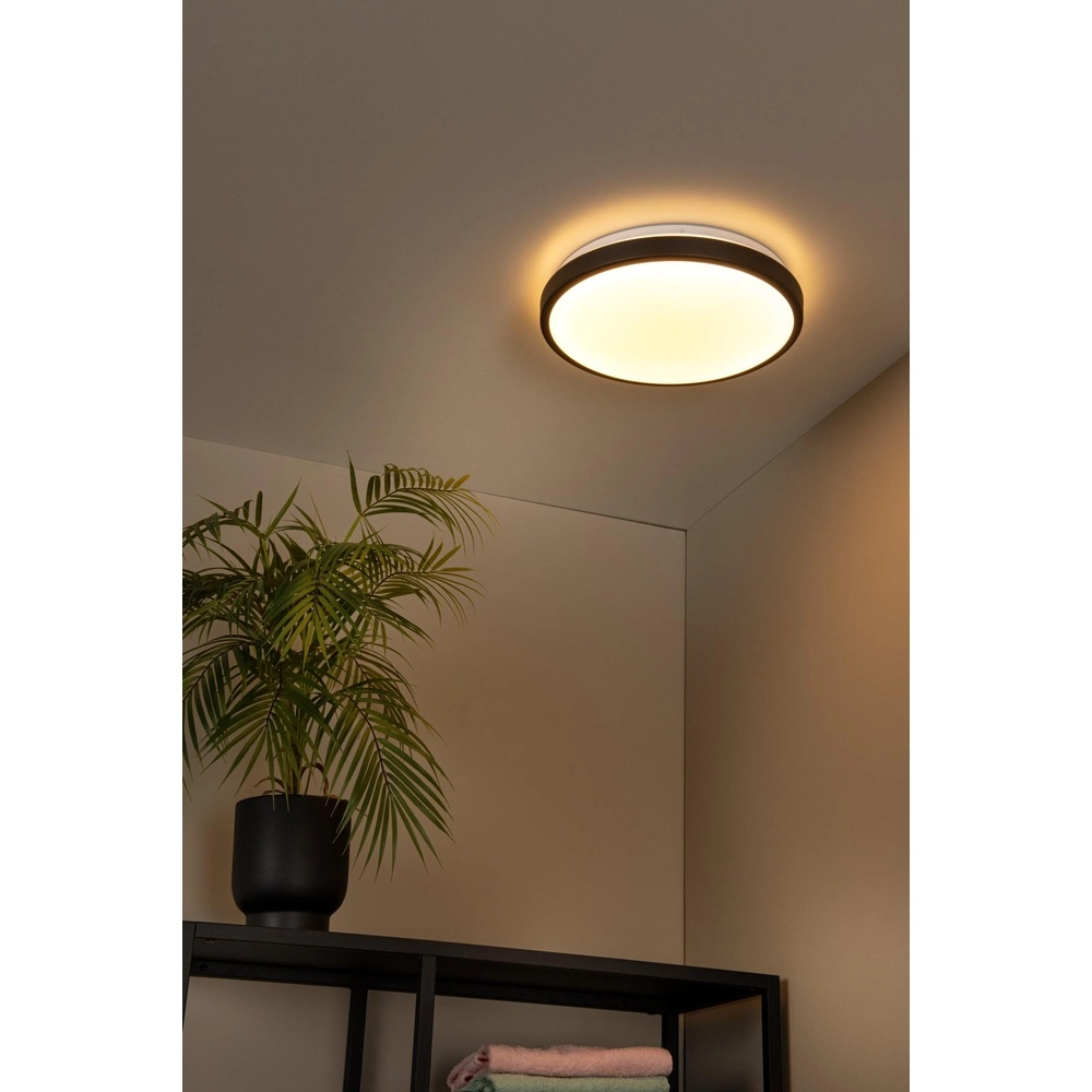 Zwarte plafonniere Dasher Ø 34,8cm IP44 voor badkamer Lucide 5411212792099
