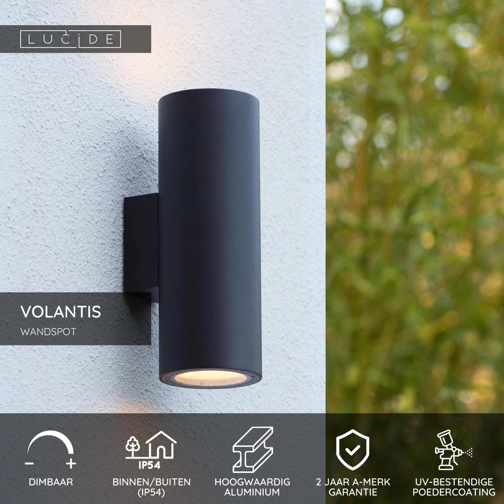 Wandspot Volantis up & down zwart Lucide 5411212272058