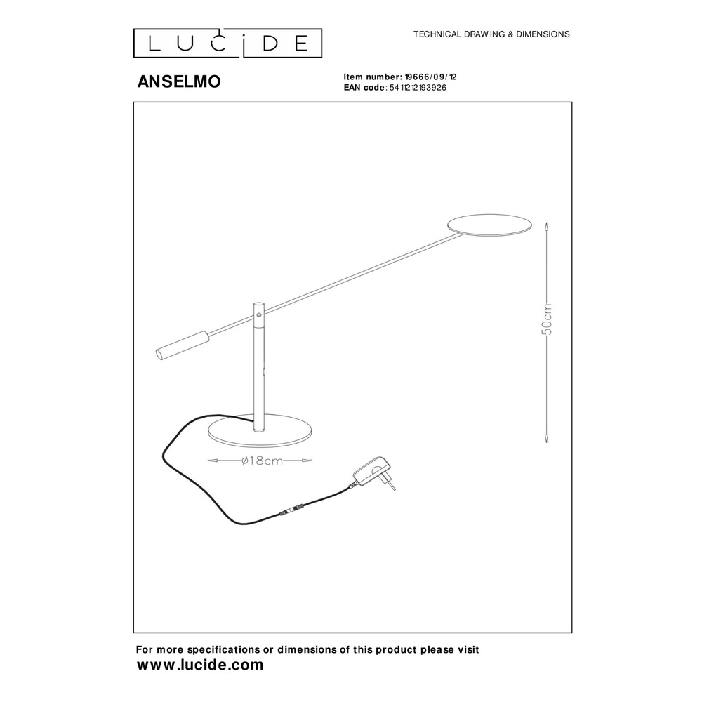 Bureaulamp Anselmo chroom Lucide 5411212193926