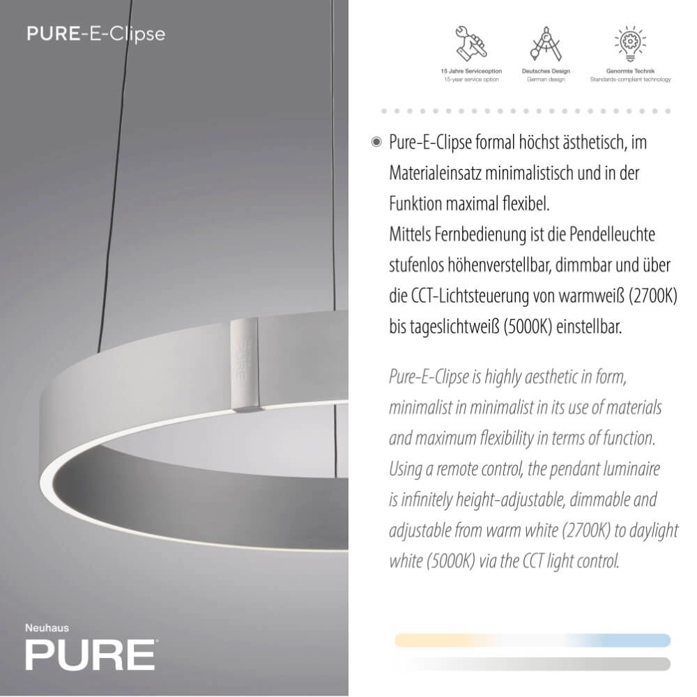 Ronde hanglamp Pure E-Clipse aluminium Ø 50cm Paul Neuhaus 4012248372333