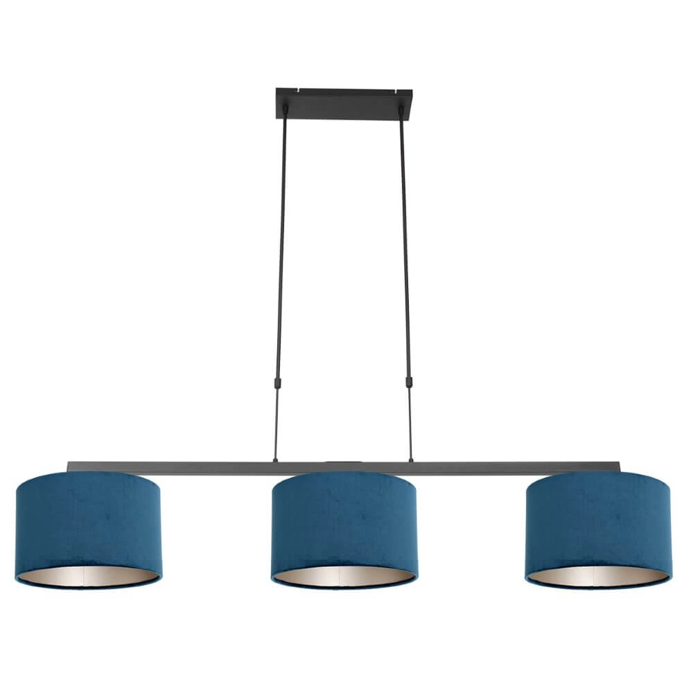 Zwarte hanglamp Stang met blauwe velours kappen