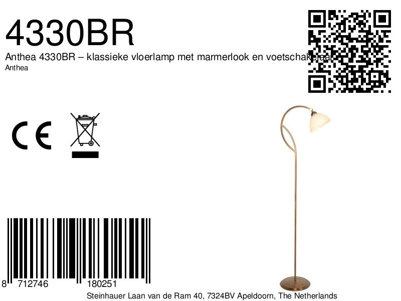 Klassieke vloerlamp Anthea brons Steinhauer 8712746180251