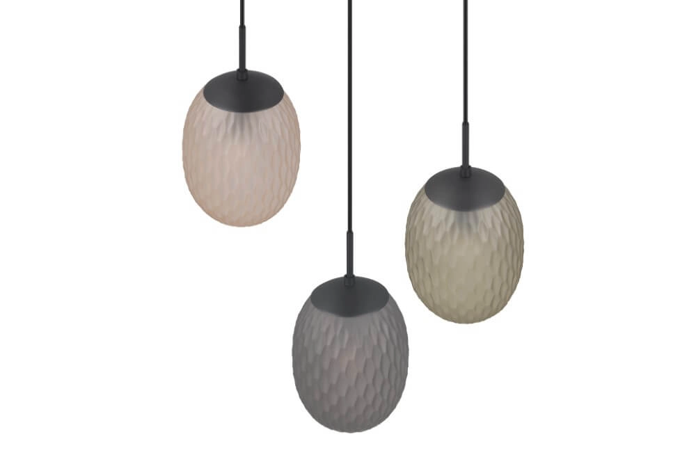 3-lichts hanglamp Facette met geribbeld gekleurd glas Trio 4017807616835
