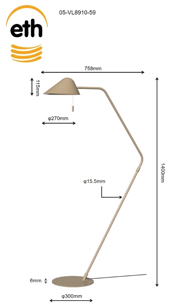 Design vloerlamp Lotte zand ETH 8720195310372