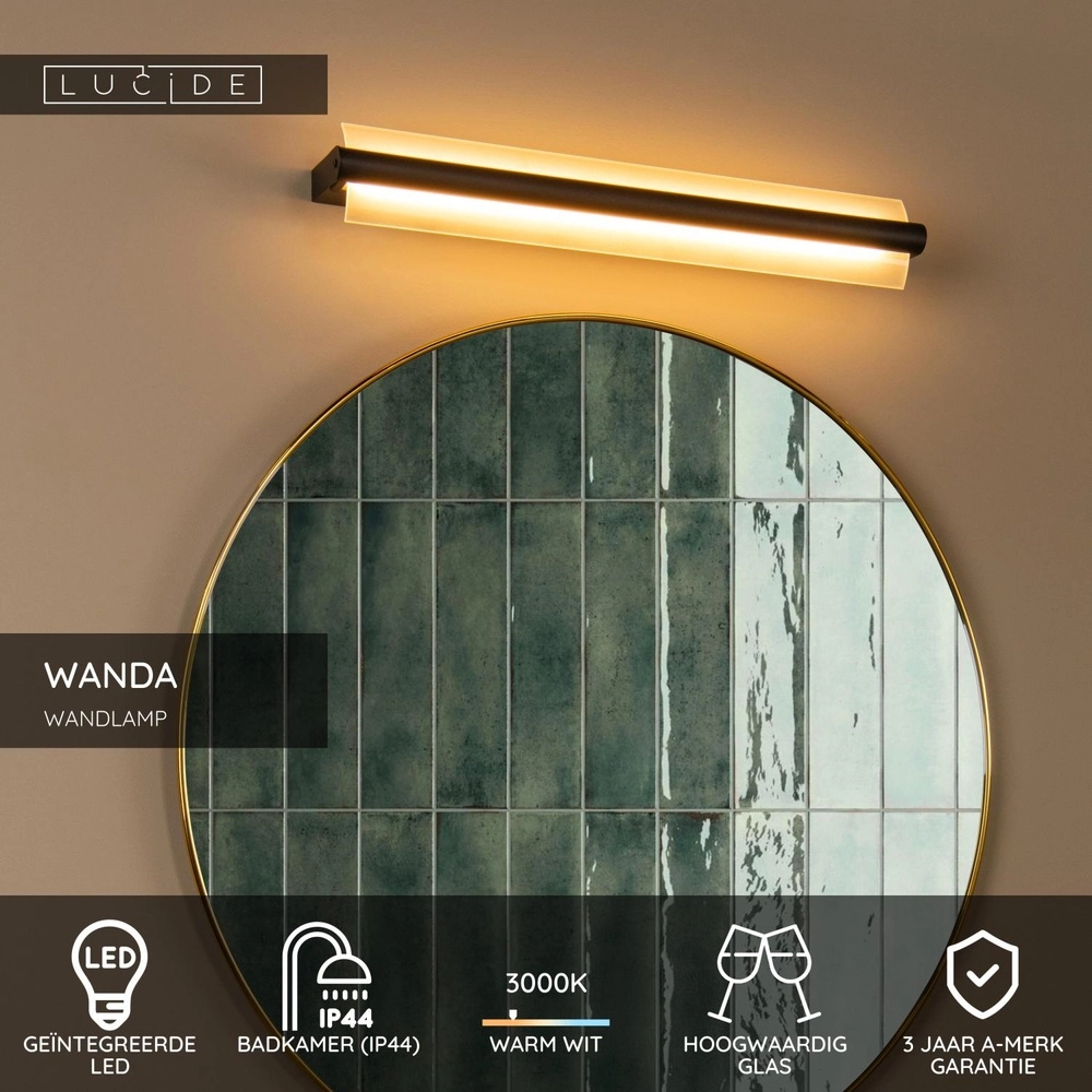 Wandlamp Wanda 60cm zwart Lucide 5411212040596