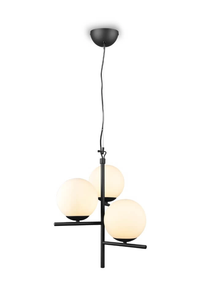 Hanglamp Pure 3-lichts zwart met witte bollen Trio 4017807506389