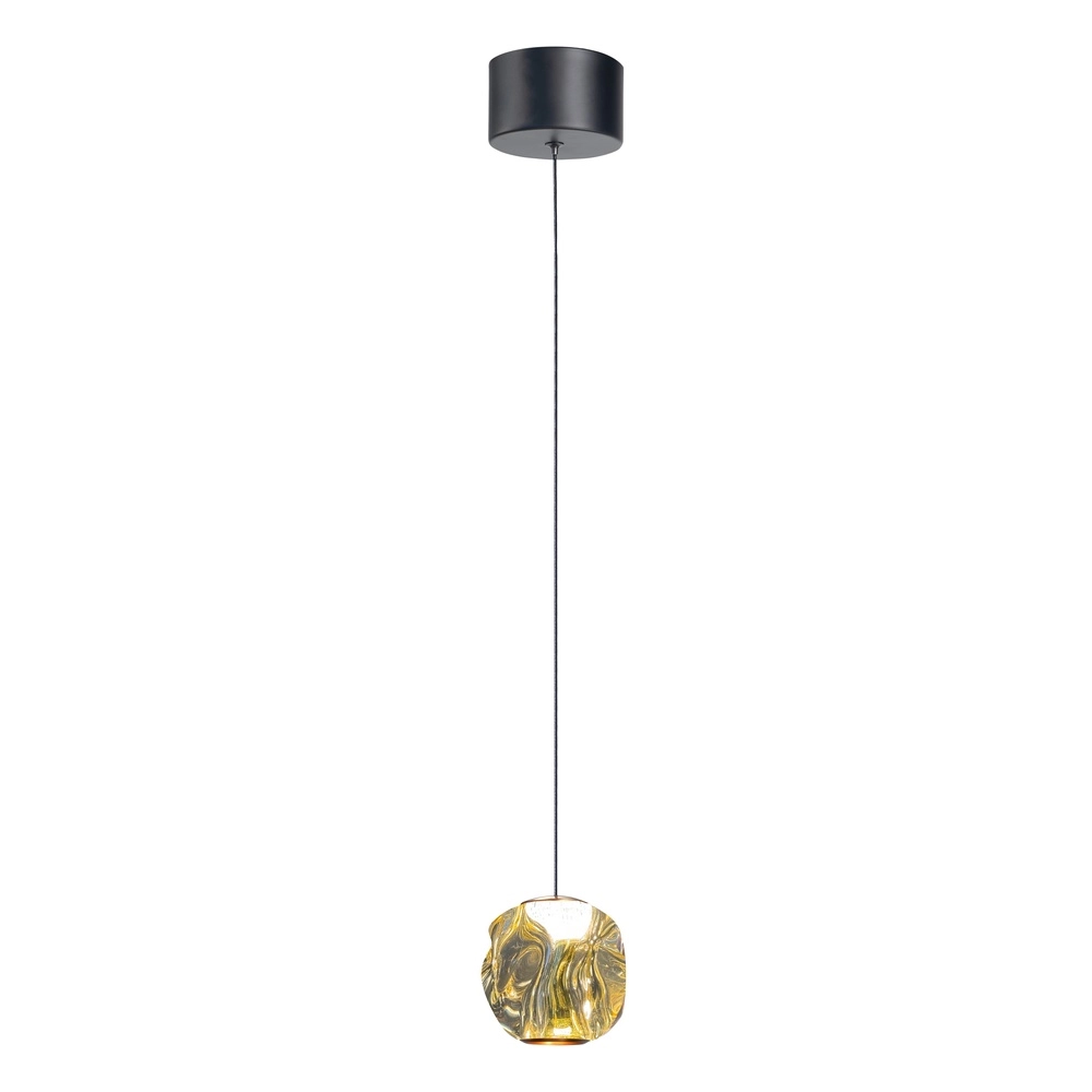 Hanglamp Melina zwart met amber glas enkel
