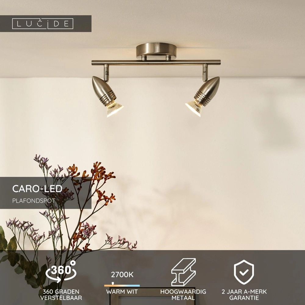 Plafondspot Caro-Led 2-lichts mat chroom Lucide 5411212133397
