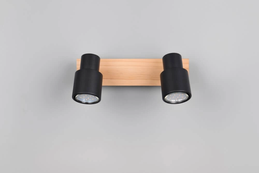 2-lichts plafondlamp Pierre zwart met hout Trio 4017807638172