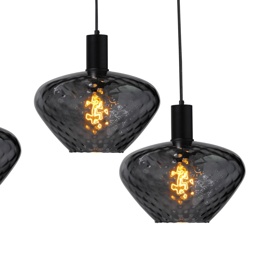 6-lichts hanglamp - zwart - Porto met Blossom smoke glazen Masterlight 8718121270531