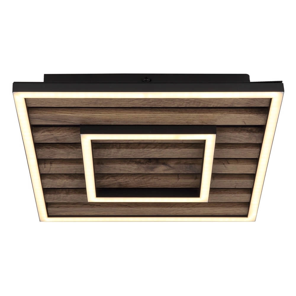 Plafondlamp Woody zwart met hout vierkant 30cm Globo 9007371507573
