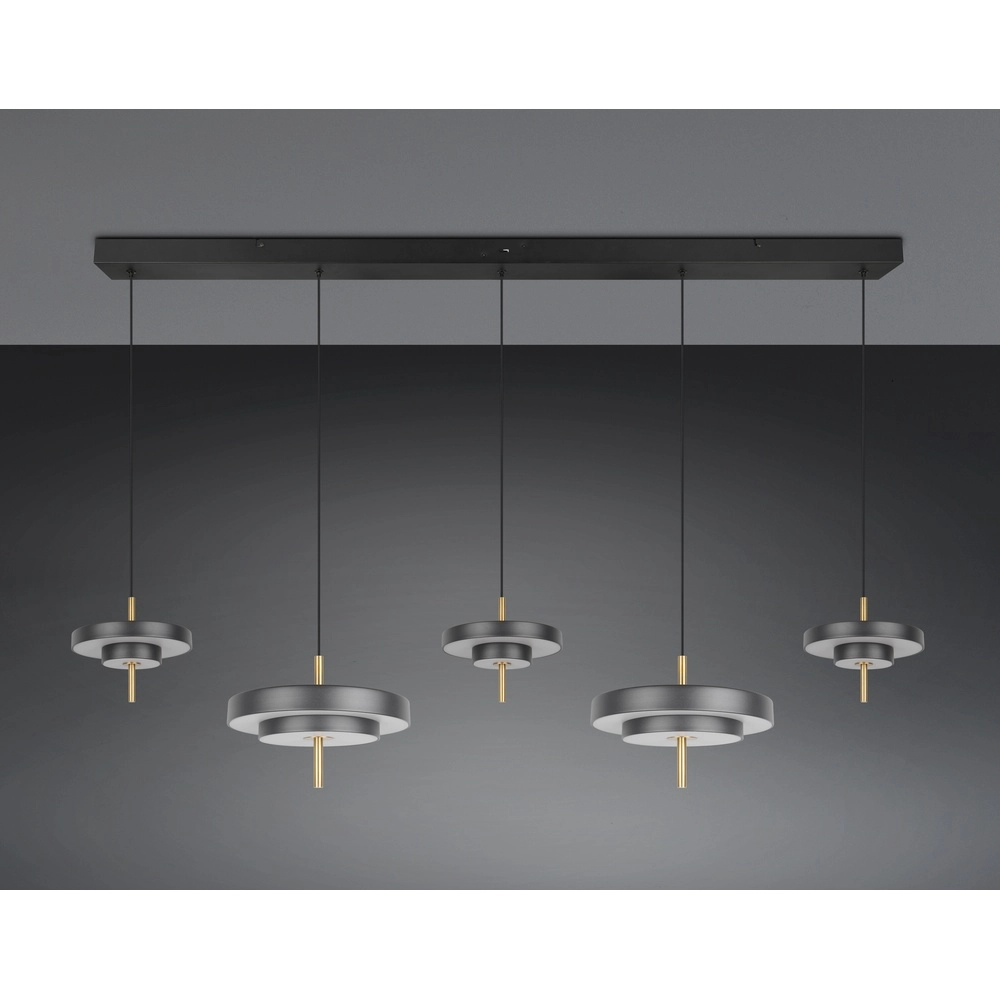 5-lichts hanglamp Keaton zwart met goud Trio 4017807655483