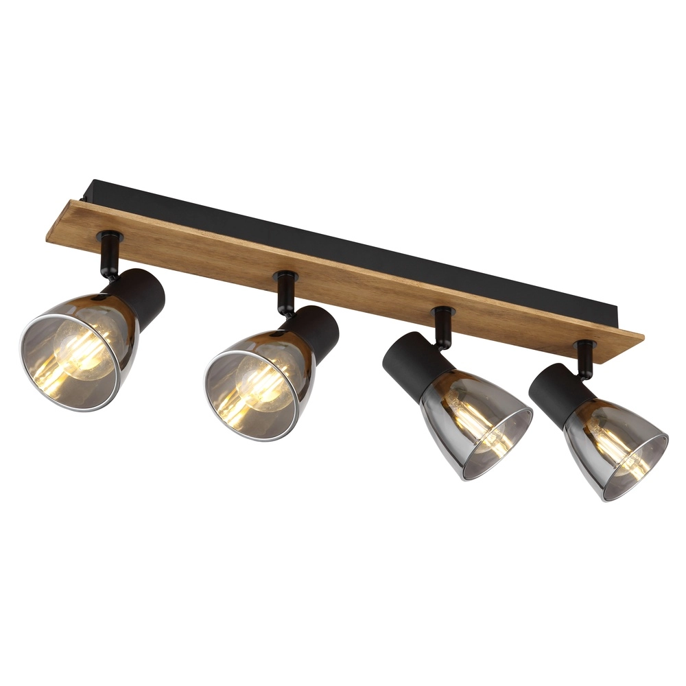 Plafondlamp Claude 4-lichts zwart met hout