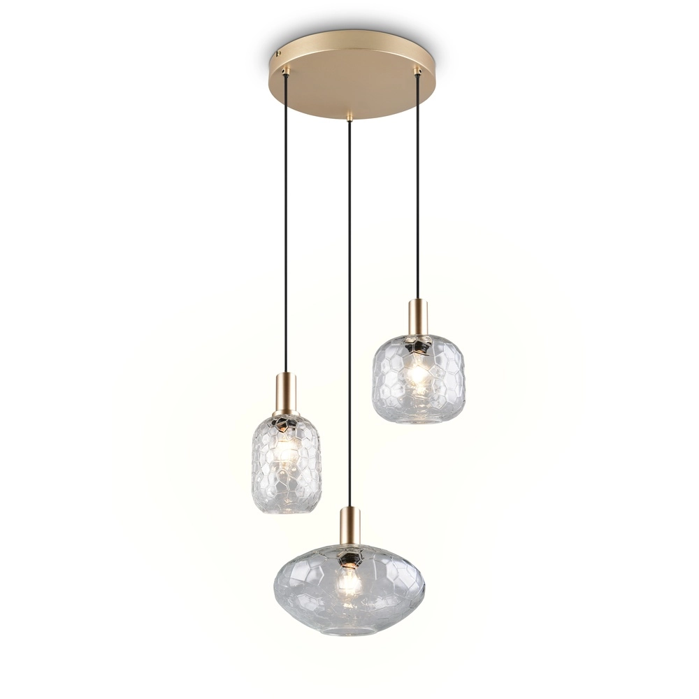 3-lichts hanglamp Emelie goud met smoke glas