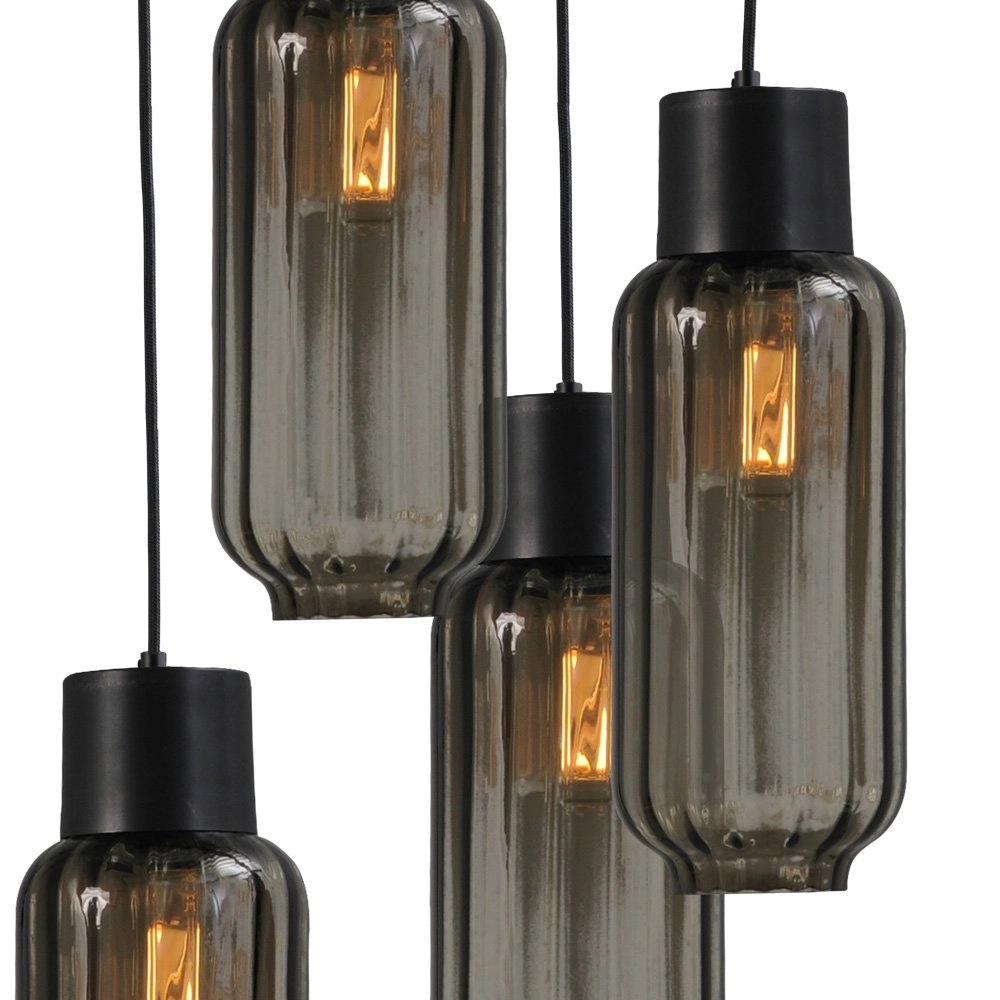 Zwarte design hanglamp Lett ll 5-lichts smoke glas Masterlight 8718121184562