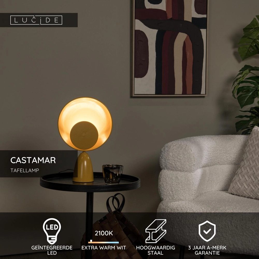 Design tafellamp Castamar Ø 25,5cm geel Lucide 5411212345851