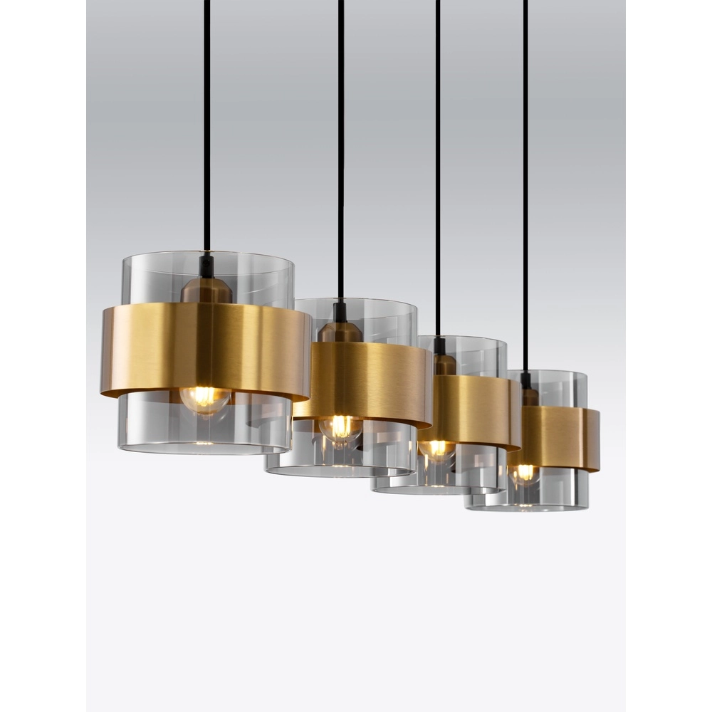 Hanglamp Sianna 4-lichts recht zwart en goud Lyora 5212017445421