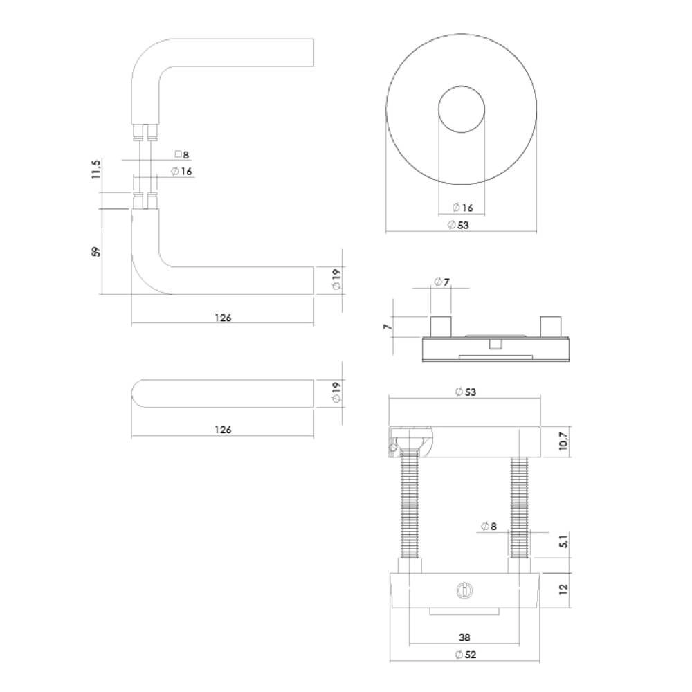 Achterdeurbeslagset Luzern rond RVS getrommeld Intersteel 8,71419E+12