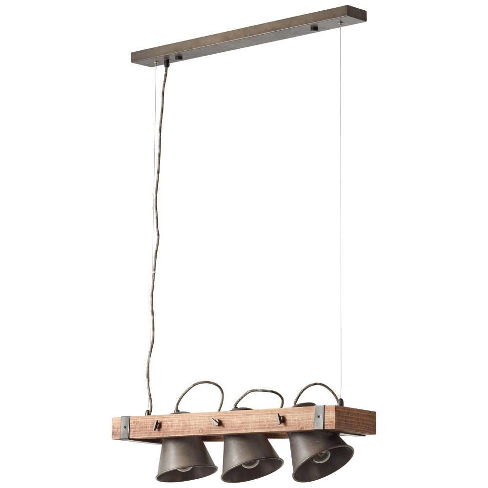 Eetkamer hanglamp Plow 3-lichts antiek zwart met hout Brilliant 4004353359682
