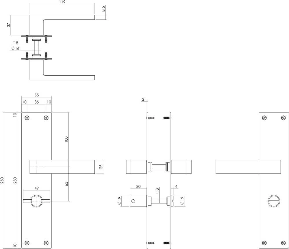 Moderne deurklink Amsterdam WC-sluiting 63/8 RVS Intersteel 8714186489765