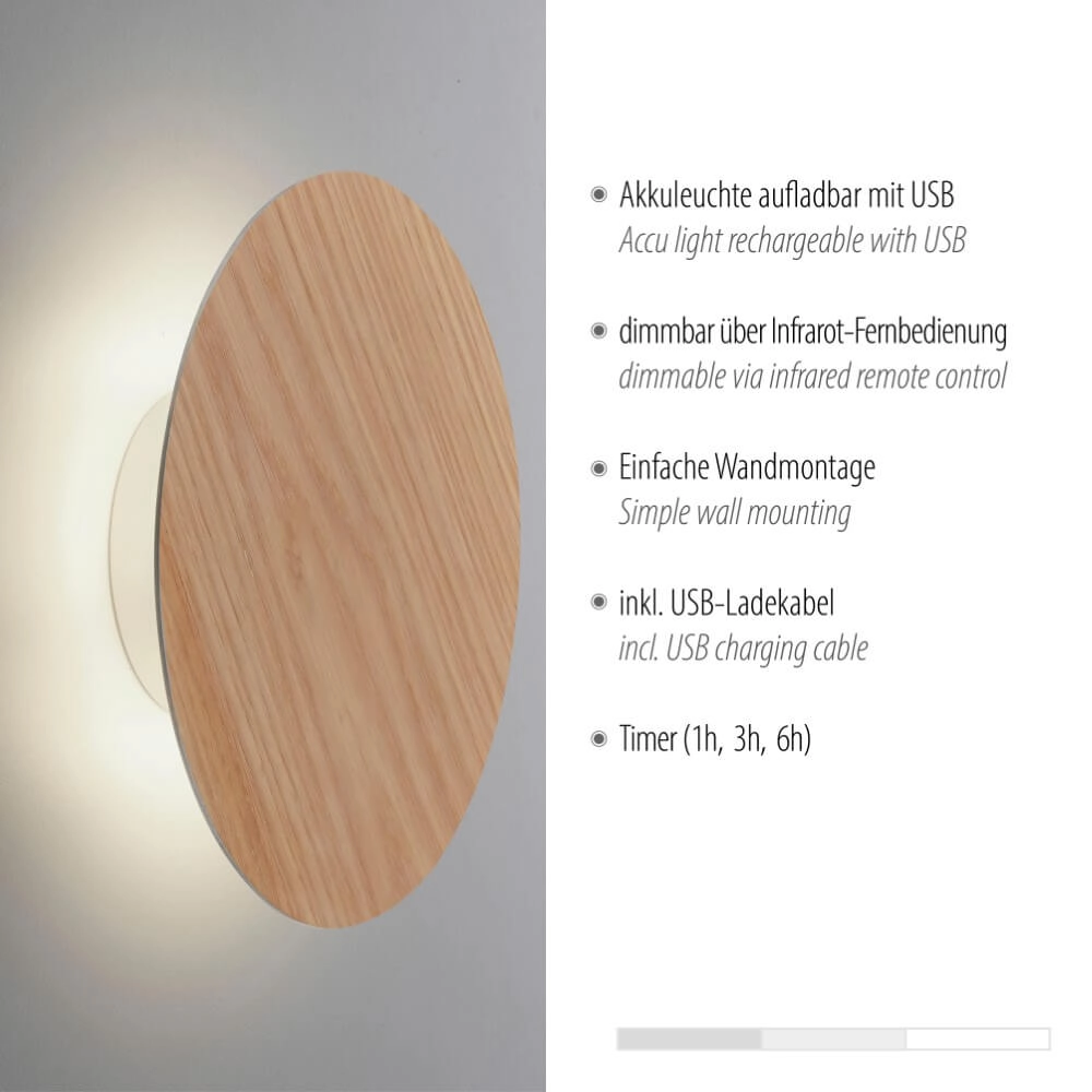 Design wandlamp Akku Puntua Ø 25cm hout Paul Neuhaus 4012248375792
