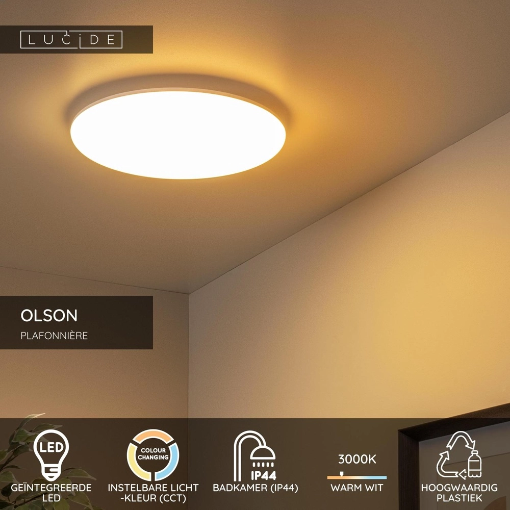 plafonniere Olson Ø 35cm wit - IP44 Lucide 5411212792242