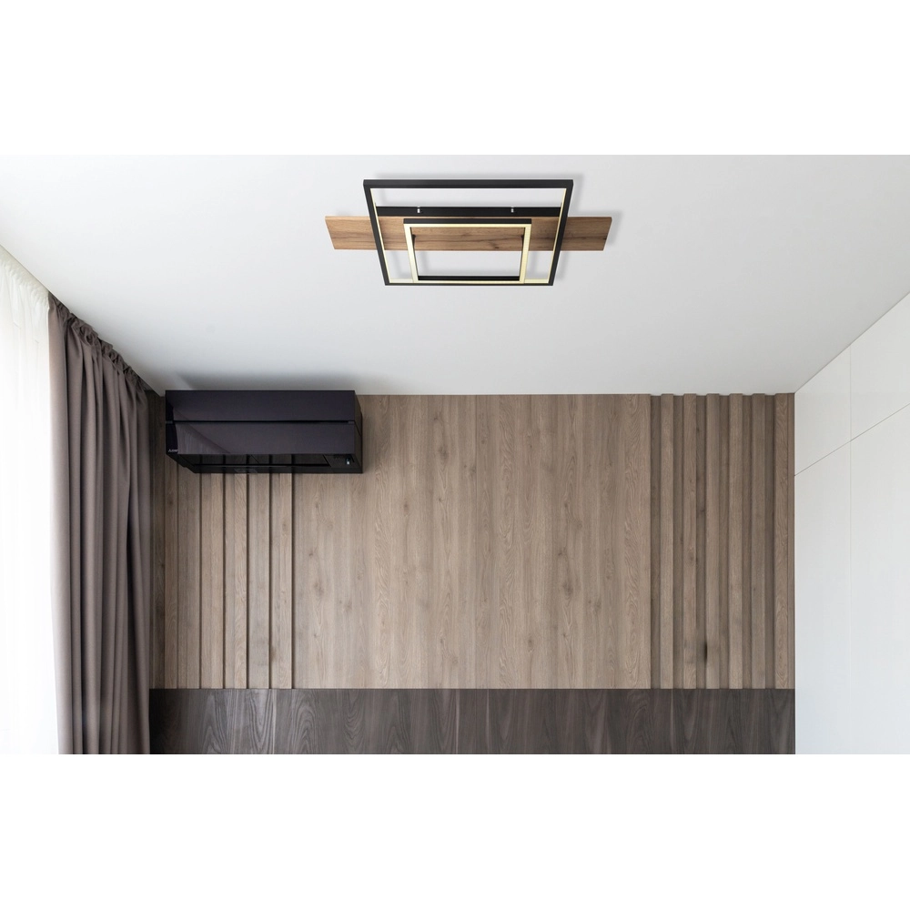 Design plafondlamp Vanni zwart met houtlook 60cm Globo 9007371451081
