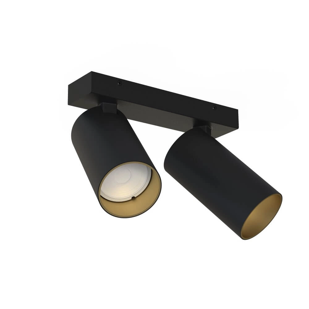2-lichts opbouwspot Mono zwart met goud Lyora 5903139776691