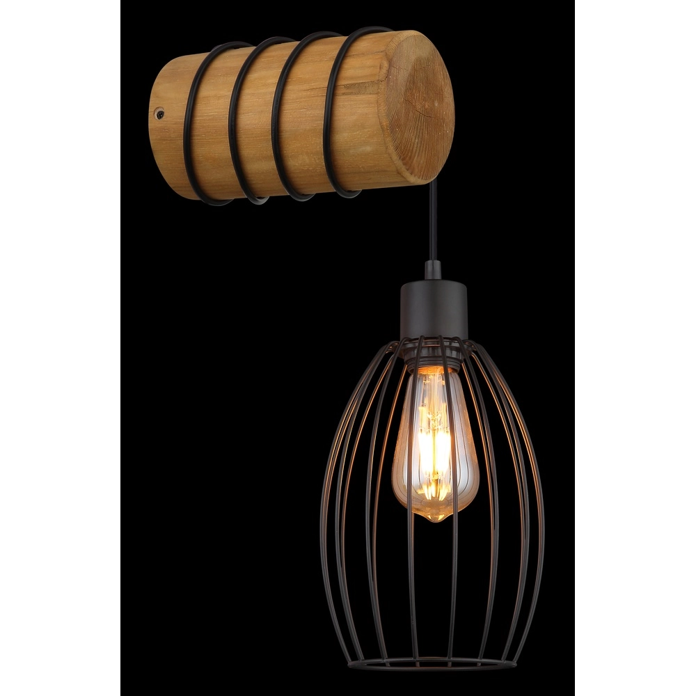 Wandlampje Berti zwart met hout Globo 9007371580330
