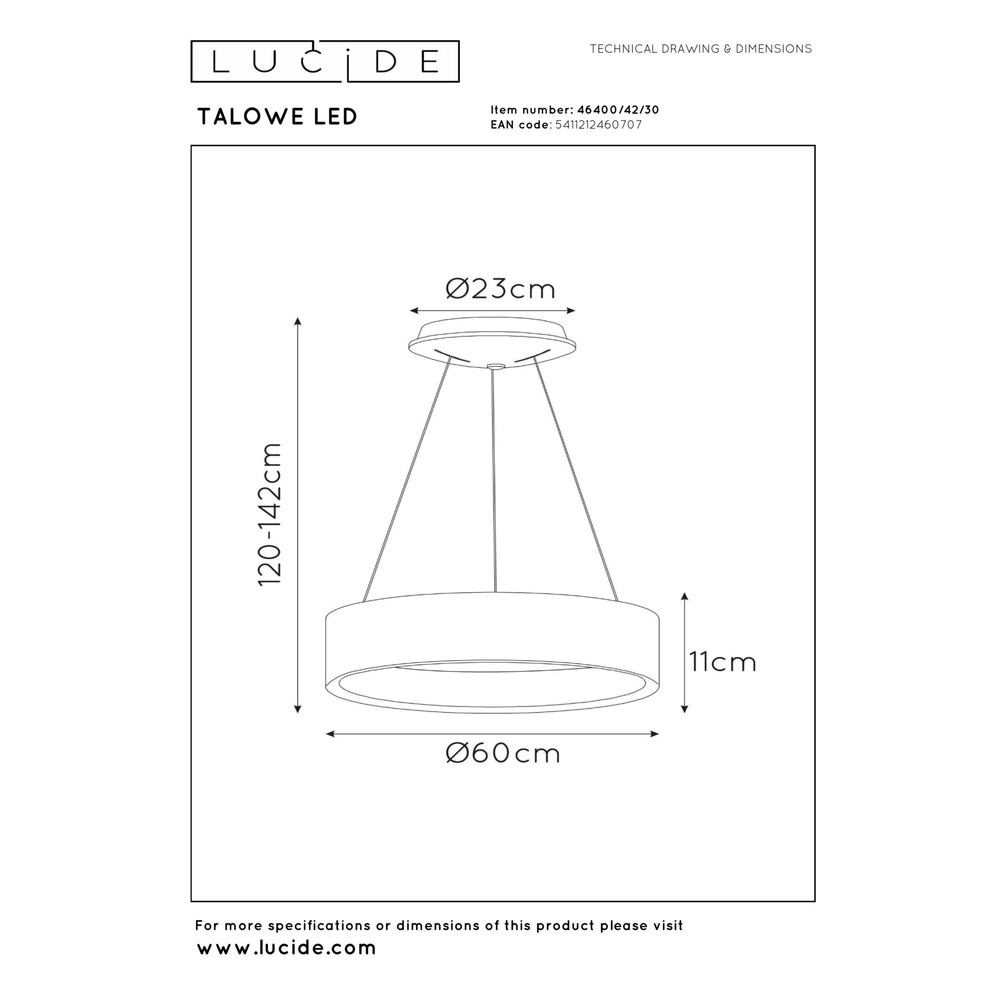 Hanglamp Talowe Led Ø 60cm zwart Lucide 5411212460707