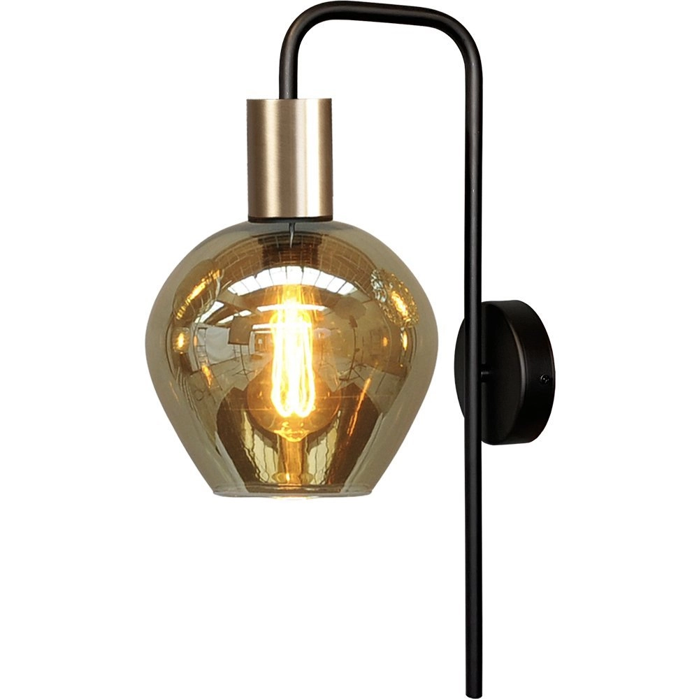 Zwarte wandlamp Bounty met gouden fitting