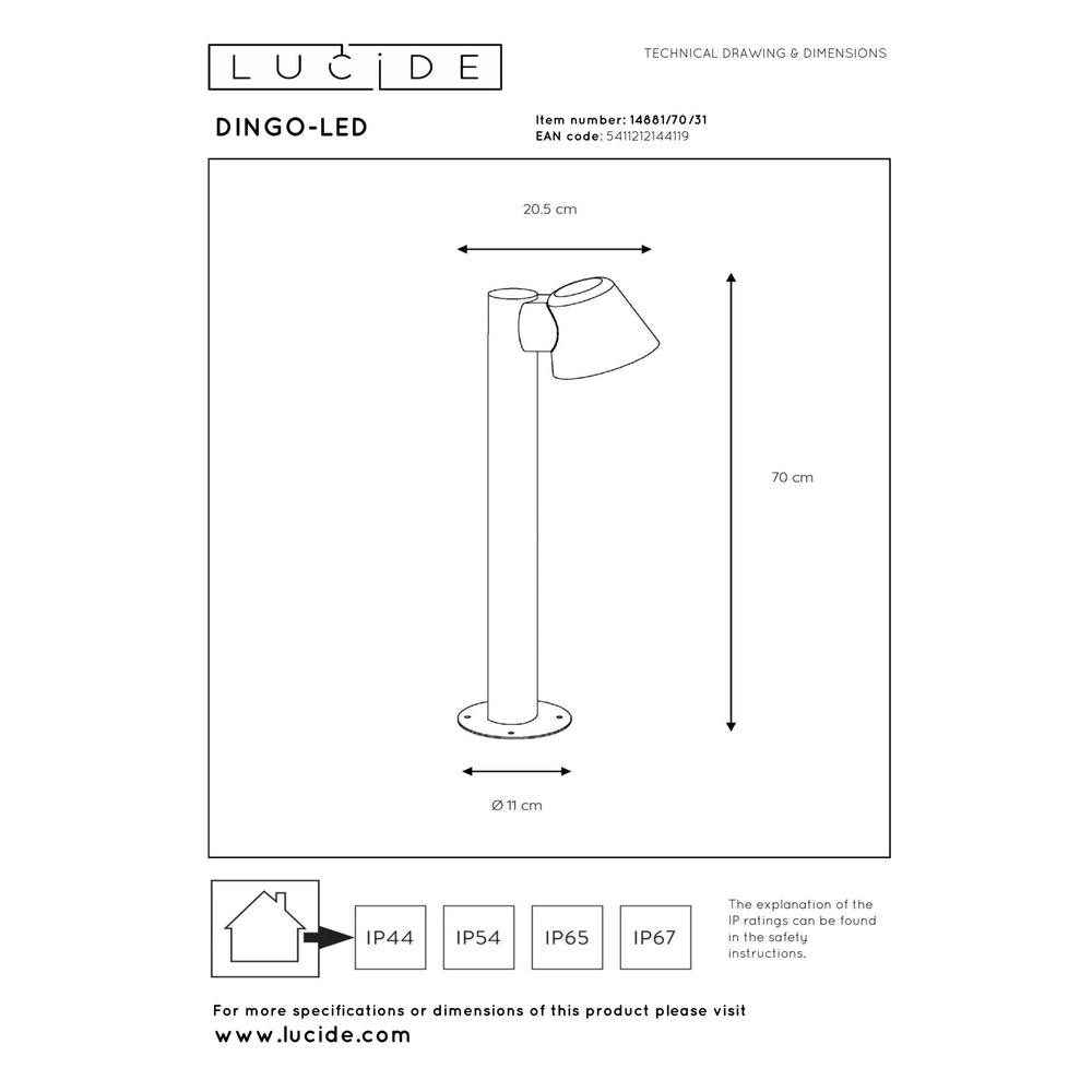 Tuinlamp Dingo-Led IP44 wit Lucide 5411212144119