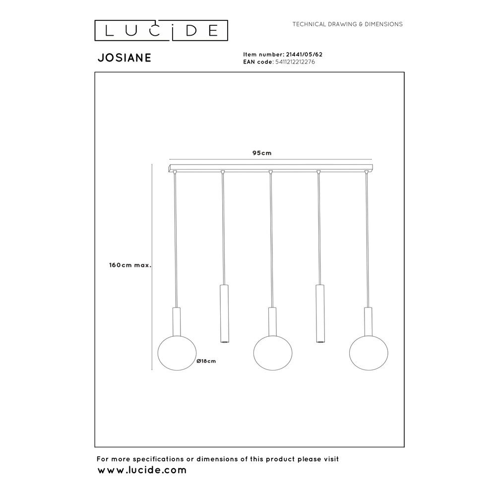 5-lichts hanglamp Josiane zwart met goud Lucide Vibes 5411212212276