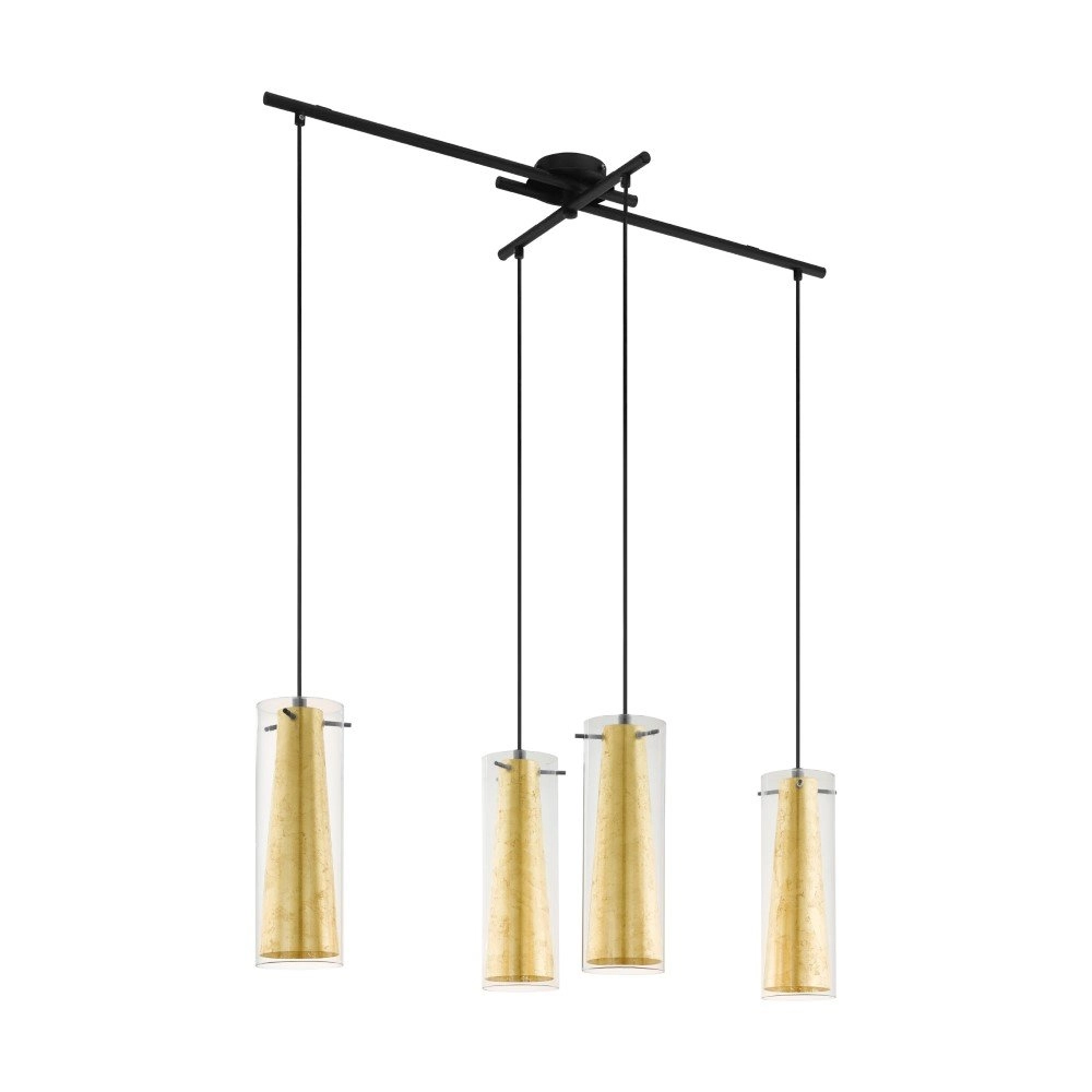 Eetkamer hanglamp Pinto Gold 4-lichts zwart met goud Eetkamer hanglamp Pinto Gold 4-lichts zwart met goud