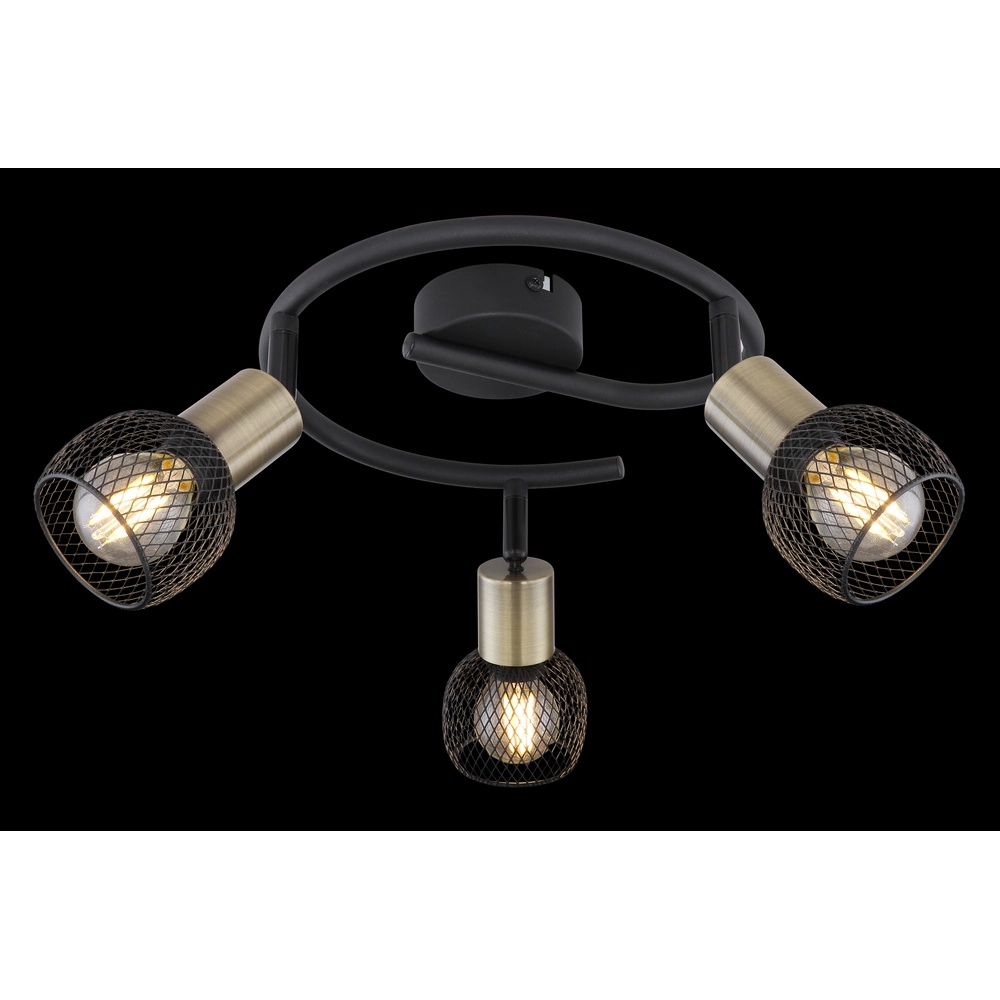 Plafondlamp Fiastra 3-lichts zwart met gaas Globo 9007371427116