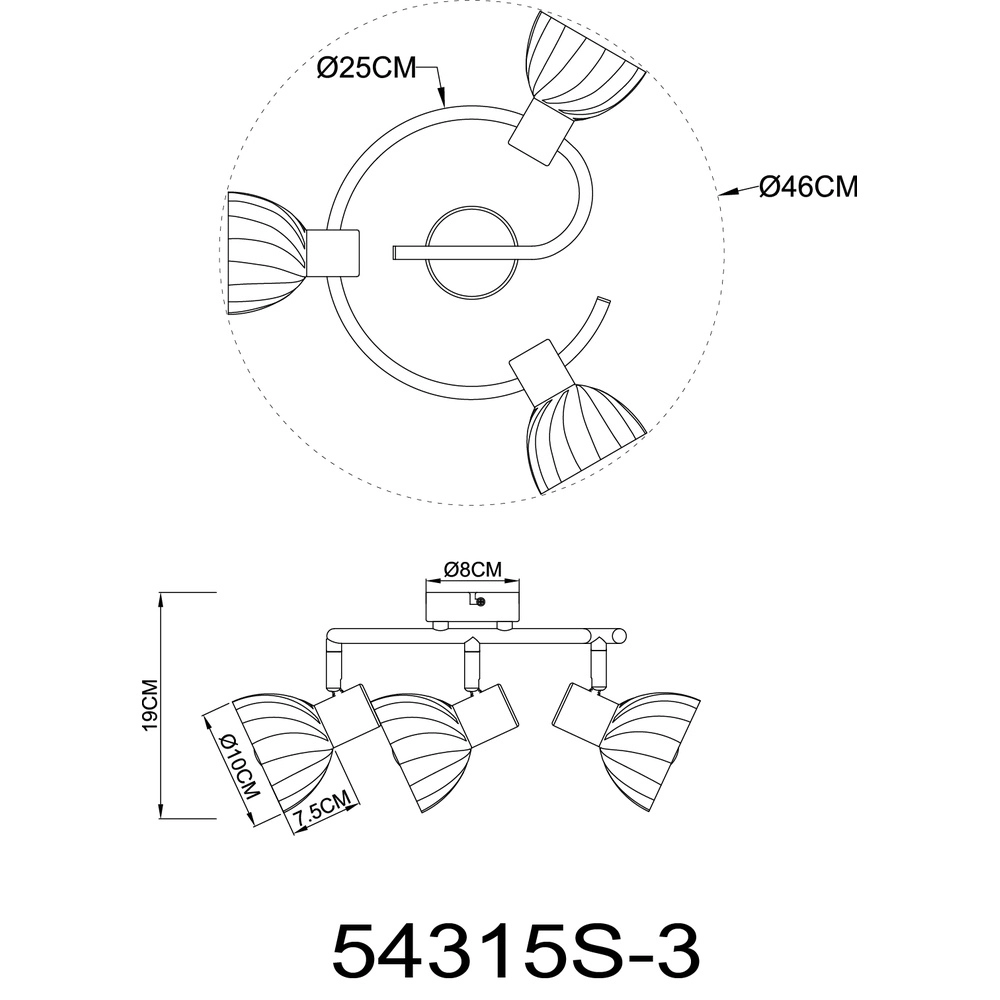 Plafondlamp 3-lichts Zachery zwart Globo 9007371525508