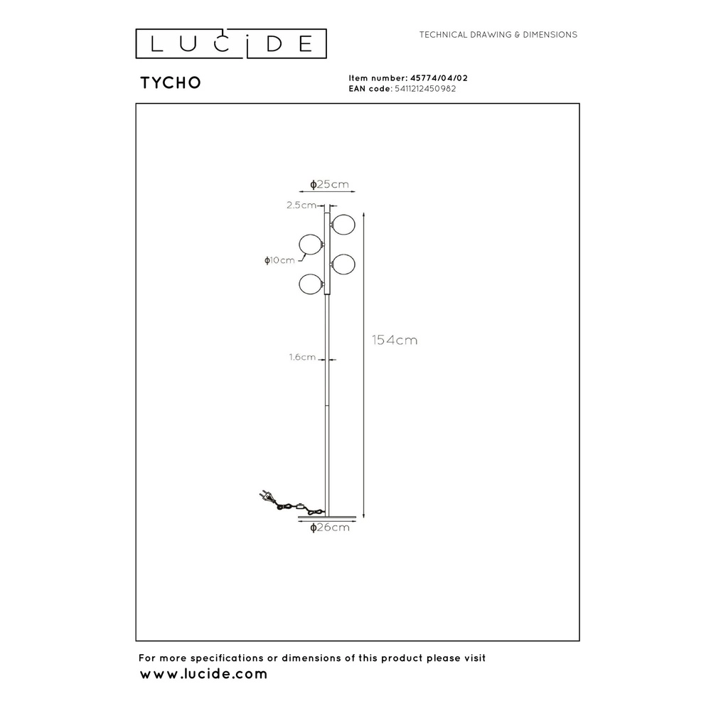 Vloerlamp Tycho goud Lucide 5411212450982