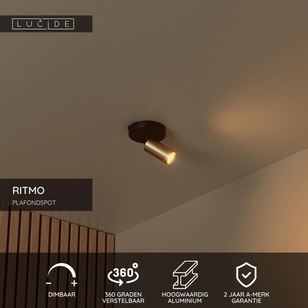 Plafondspot Ritmo mini GU10 goud Lucide 5411212093950