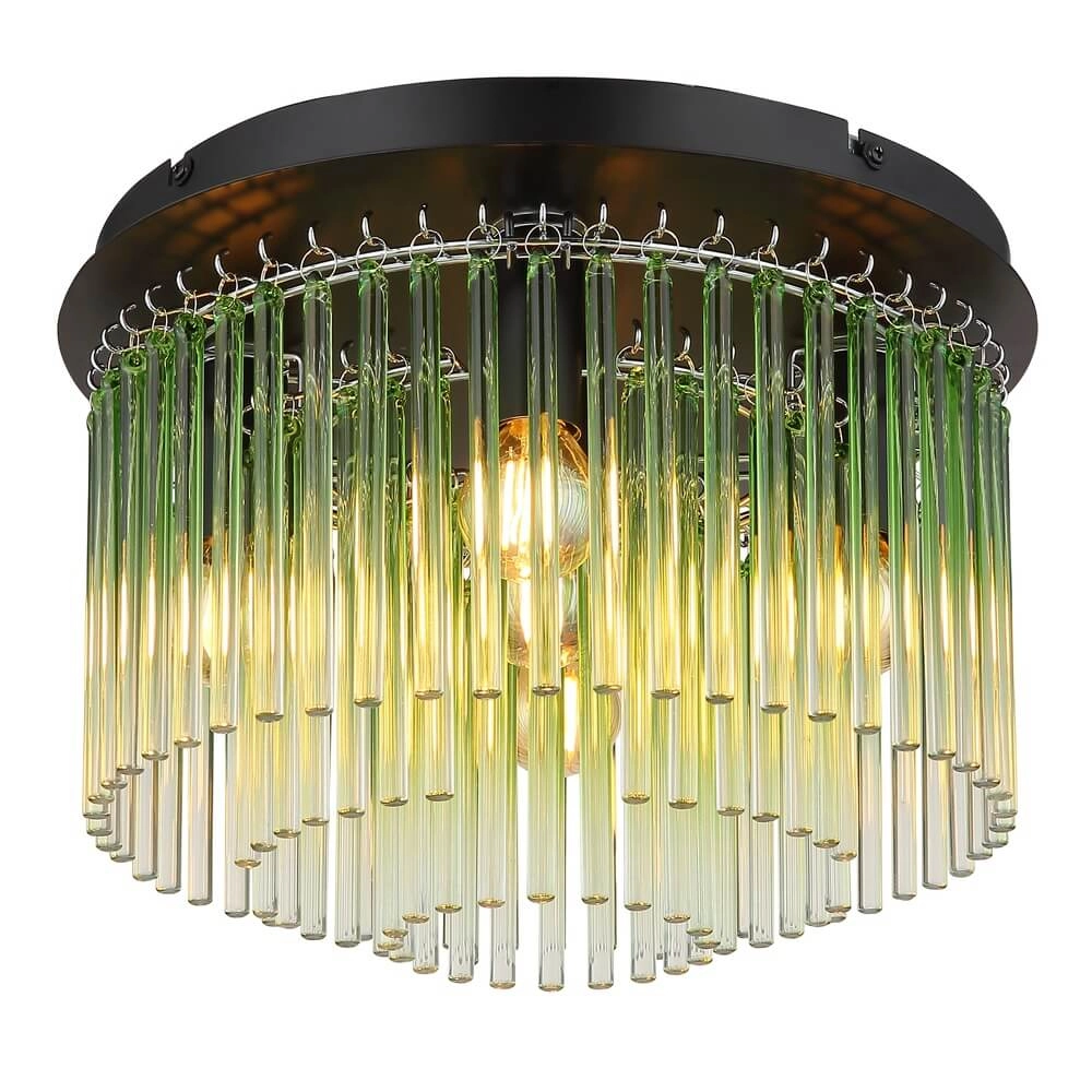 Zwarte plafondlamp Gorley met groen glas Ø 32cm