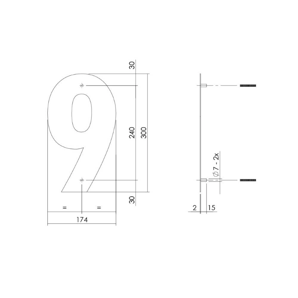 Huisnummer 9 XL Numbra 30cm zwart Intersteel 8714186503362